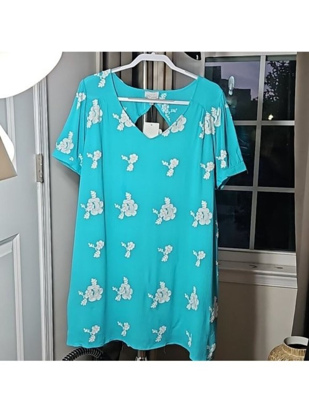 NEW BLUEHEAVEN EMBROIDERED TURQUOISE DRESS SIZE L